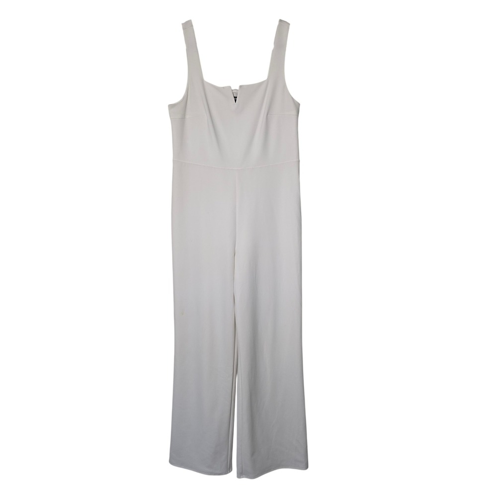 Express Jumpsuit Womens L White Square Neck Wide Leg Sleeveless Formal Crepe